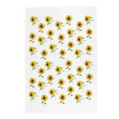 Image of Sunflowers Tea Towel Large Yellow Floral Summery Autumnal Panama Cotton Kitchen Dish Towel/Drying Cloth 67cm x 45cm