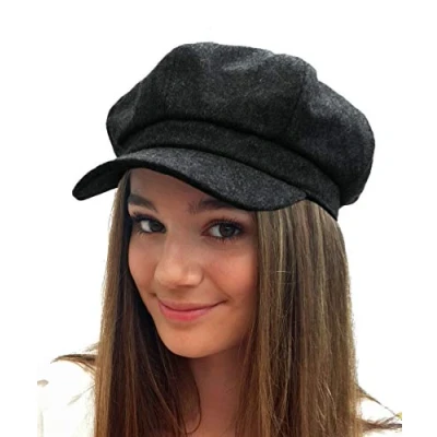 Image of TOSKATOK® Ladies Girls 8 Panel Wool Blend Bakerboy Newsboy Cap Black(Size: One size : 56 to 60 cm)