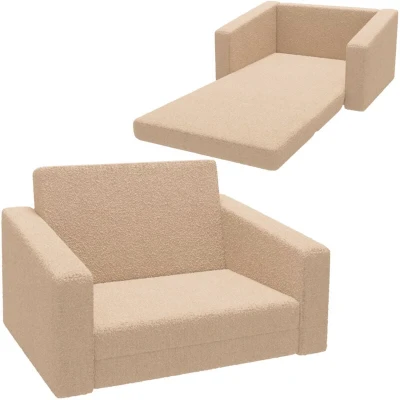 Image of AIYAPLAY Kids Sofa Bed, 2 in 1 Toddler Recliner Foldable Armchair with Washable Cushion, Cover, for 1.5 3 Years Old, One Seater, Khaki