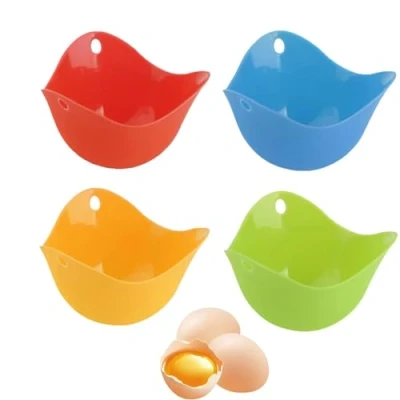 Image of 4 Pcs Egg Poacher Cups, food grade Silicone For Cooking Poached Eggs Pods, Cooker, Maker, Microwave Poachers Mold (4 colors)