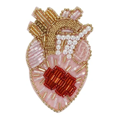 Image of Beaded Heart Patches Crown Decor Badges Applique Sew on for Brooches Clothes Decorated Sewing DIY 2 Pieces (D)