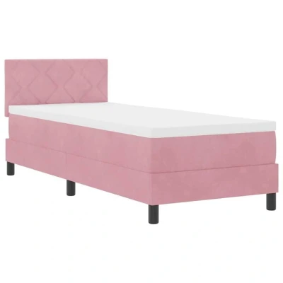 Image of vidaXL Box Spring Bed with Mattress &amp; LED Pink 80x200 cm Velvet