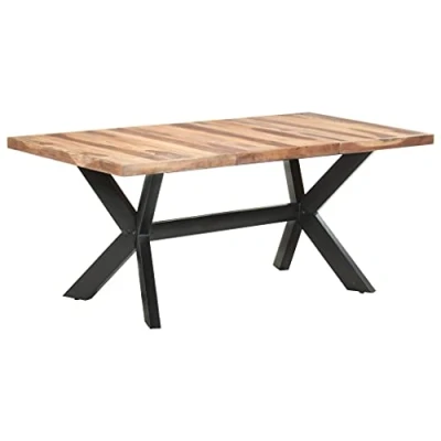 Image of vidaXL Solid Wood Dining Table with Steel Legs and Honey Finish Industrial Style Statement Piece for Room or Kitchen