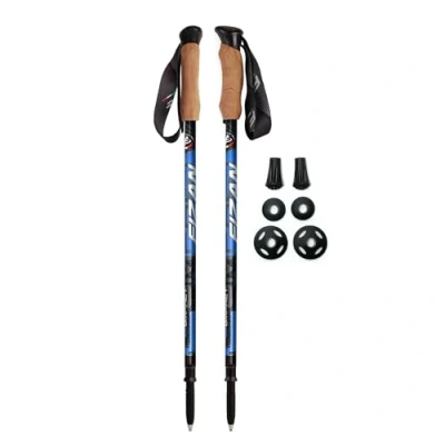 Image of Fizan Compact 3 Trekking Poles 5.6 oz Ultralight, Backpacking, Thru Hiking Poles, Adjustable, Collapsible, Customized Fit, Cork Grips, Aluminum Walking Sticks (Compact / Cork/Blue)