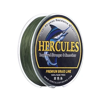 Image of HERCULES Braided Fishing Line, Not Fade, 109 Yards PE Lines, 4 Strands Multifilament Fish 60lb Test for Saltwater and Freshwater, Abrasion Resistant, Green, 60lb, 100m