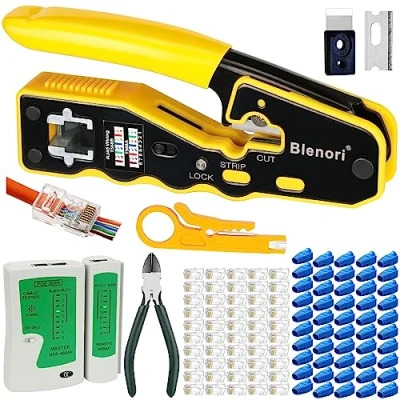 Image of RJ45 Pass Through Crimp Tool Blenori Kit with Network Cable Tester, Crimping for CAT6 Cat5e Cat5 Connectors