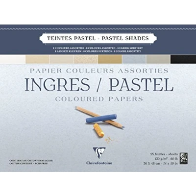 Image of Clairefontaine Ref 96489C Ingres Pastel Colour Glued Pad (25 Sheets) 36 x 48cm Size, Cotton Content, Acid Free, 130gsm Paper Assorted Colours