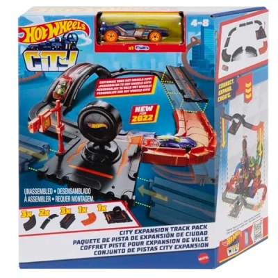 Image of Hot Wheels City Track Pack, 10 Piece Set Includes Base &amp; Various Pieces to Build a Cityscape, with 1 Car, Connects Other Sets, Gift for Kids 4 Years Up, HDN95