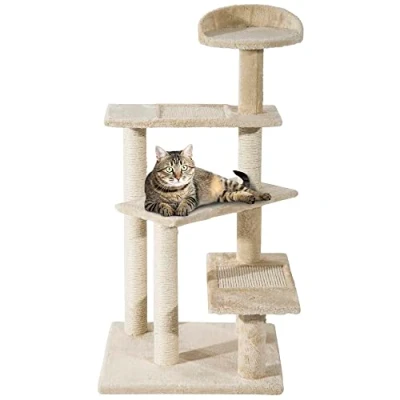 Image of PawHut 100 cm Cat Tree for Indoor Cats Kitten Scratch Scratching Post Climbing Tower Activity Centre Beige