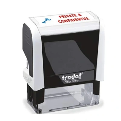 Image of Trodat Stamp 4912 Office Printy with English Text PRIVATE &amp; CONFIDENTIAL Self Inking, Red and Blue Ink, 18 x 46 mm, White