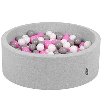 Image of KiddyMoon 90X30cm/200 Balls ∅ 7Cm / 2.75In Baby Foam Ball Pit Made In EU, Light Grey:Grey/White/Pink