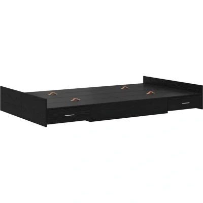 Image of vidaXL Storage Bed Frame with Drawer Black oak 120 x 190 cm Melamine