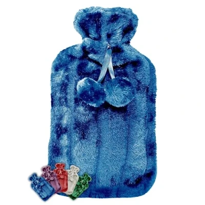 Image of LIFE Healthcare Large Hot Water Bottle with Cosy Fur Cover and Pom Poms. 1.8 Litre Capacity Relieves Body Aches Pains