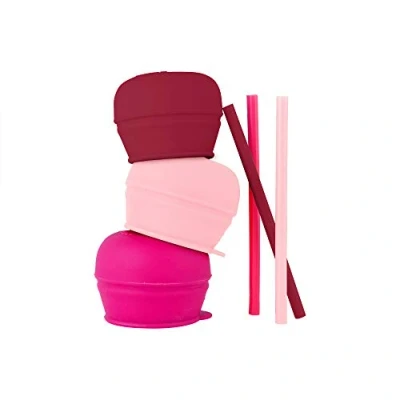 Image of Boon Snug Straw Universal Silicone Lids Multi (3pk), Pink