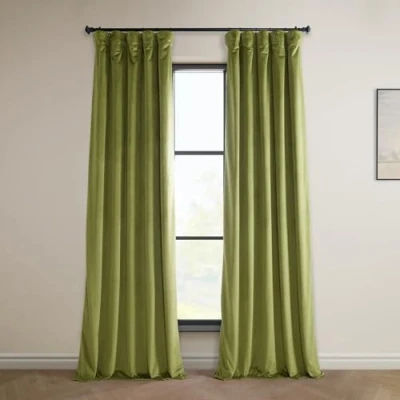 Image of HPD Half Price Drapes Heritage Plush Velvet Curtains 84 Inches Long Room Darkening for Bedroom &amp; Living 50W x 84L, (1 Panel), Retro Green