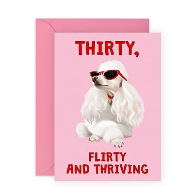 Image of Central 23 30th Birthday Card For Men Women Thirty Flirty And Thriving Dog Wife Husband Brother Sister Happy Thirtieth Greeting Male Female Friends Comes With Fun Stickers