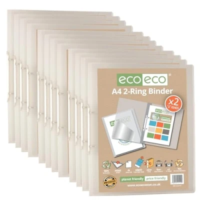 Image of eco A4 95% Recycled Presentation 22mm Spine 2 Ring Binder Clear, Pack of 12, eco112x12