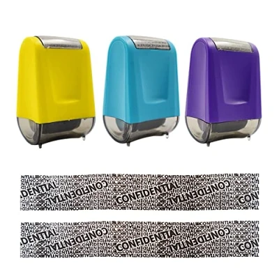 Image of 3 Pieces Identity Protection Roller Stamps, Confidential Stamp, Smudge Stamp for Preventing Leakage of Information, Rolling Type Garbled Seal
