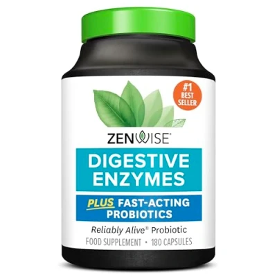 Image of Zenwise Health Digestive Enzymes + Probiotics for Gut and Prebiotics Fibre Supplements Bloating Relief Digestion 180 Count