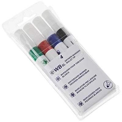 Image of 4 Whiteboard Drywipe Marker Pens Bullet Tip Non Toxic Ink