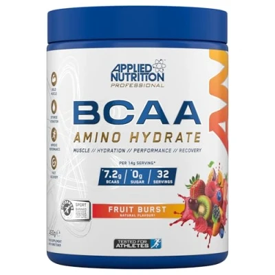 Image of Applied Nutrition BCAA Powder Branched Chain Amino Acids BCAAs Supplement, Hydrate Intra Workout &amp; Recovery Energy Drink (450g 32 Servings) (Fruit Burst)