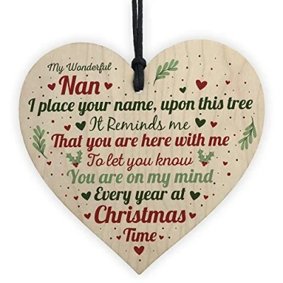 Image of RED OCEAN Christmas Memorial Nan Nanny Grandma Handmade Wooden Hanging Heart Sign Tree Decoration Bauble