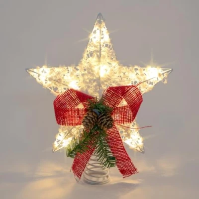 Image of The Christmas Workshop 73859 Snowy Star Shaped Tree Topper/Lights Up with 10 Warm White LEDs/Fits Various Trees/Battery Operated Timer