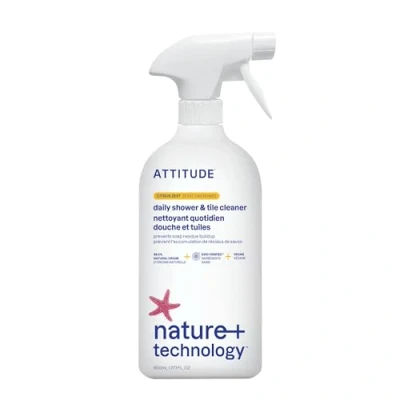 Image of ATTITUDE Daily Shower and Tile Cleaner, EWG Verified, Plant Mineral Based Ingredients, Vegan Household Cleaning Products, Citrus Zest, 800 mL