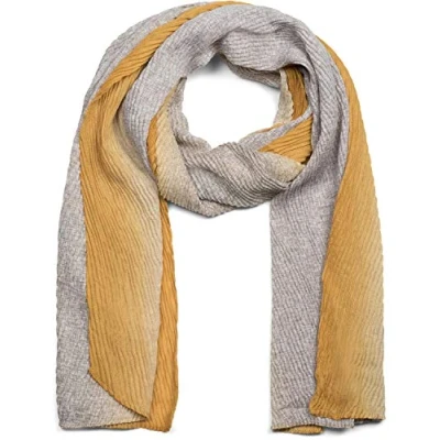 Image of styleBREAKER women pleated scarf with colour gradient on the edges and grid pattern, stole, shawl 01017105, Colour:Mustard
