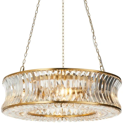 Image of Vittoria Pendant Ceiling Light Warm Brass Plate, Crystal And Clear Glass