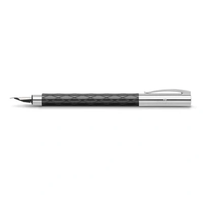 Image of Faber Castell Ambition 148921 Fountain Pen/Nib Size F/High Grade Resin with Rhombus Design/in Gift Packaging/Black and Silver Barrel Colour