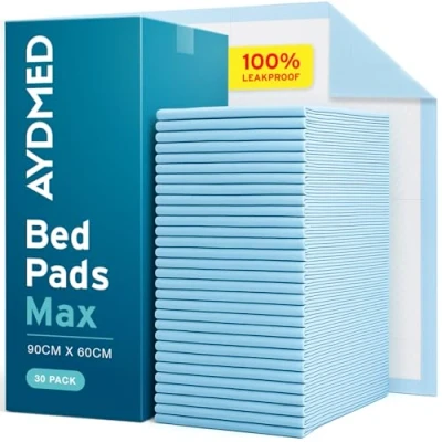 Image of 30 x Aydmed Premium Disposable Incontinence Bed Pads (60cm 90cm) Large Waterproof &amp; Ultra Absorbent Protective Sheets for Mattress, Sofa Chair Babies, Children, Adults, Elderly