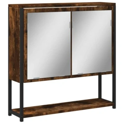Image of vidaXL Bathroom Mirror Cabinet in Smoked Oak Engineered Wood, Wall Mounted Storage with Mirror, Contemporary Style, Moisture Resistant, 60x16x60 cm
