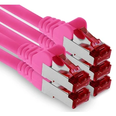 Image of 1aTTack.de 5x 1m CAT6 patch cable S/FTP PIMF shielding CAT.6 RJ45 network Ethernet DSL LAN router switch modem panel magenta 5 pieces