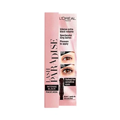 Image of L&#039;Oréal Paris Intense Volume Mascara, Eyelash Lengthening for Sensitive Eyes, Gentle and Flake Free, With Castor Oil, Lash Paradise, Black