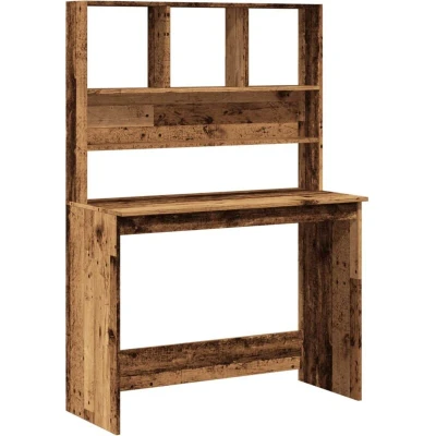 Image of vidaXL Desk with Shelves Compact Writing &amp; Study Old Wood Color, Engineered Wood, 102 x 45 148 cm