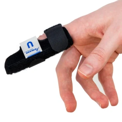 Image of Actesso Neoprene Finger Splint Brace Injury Support For Mallet Finger, Trigger Pain, &amp; Broken Index, Middle Ring (Black)
