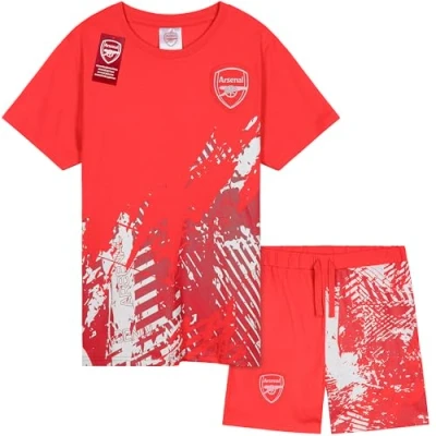 Image of Get Trend Arsenal F.C. Pyjamas Boys Teens Short Football PJs Set Breathable Nightwear Loungewear Jammies Sleepwear Gifts (11 12 Years, Red Arsenal)