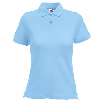 Image of Fruit of the Loom Women&#039;s Polo Shirt Short Sleeve, Womens Men, Sky Blue, Medium
