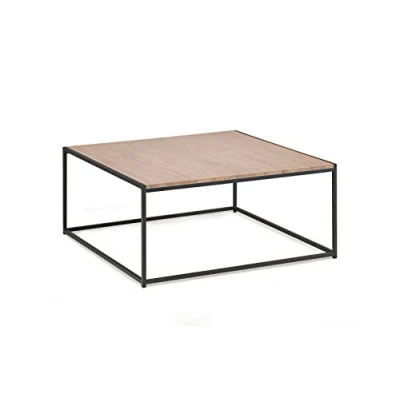 Image of Julian Bowen Tribeca Square Coffee Table, Metal And Mdf, Sonoma Oak Effect Black, Height: 40, Width: 90, Depth: 90cm