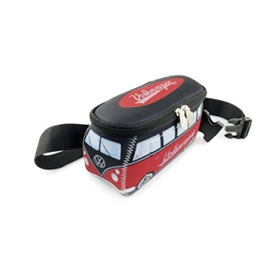 Image of BRISA VW Collection Volkswagen Neoprene Hip Bag Belly Money Belt Crossbody for Outdoor and Travel in T1 Bus Campervan Design (Red/Black)