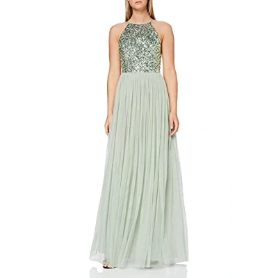 Image of Maya Deluxe Women&#039;s Ladies Bridesmaid Maxi Dress Halter Neck Sequin Embellished Prom Graduation Wedding, Green, 8