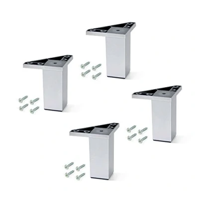 Image of Emuca Plastic Furniture Feet with Fixing Screws for Cabinet/Wardrobe/Sofa, Silver Painted, 100 mm Height, Set of 4 Piece