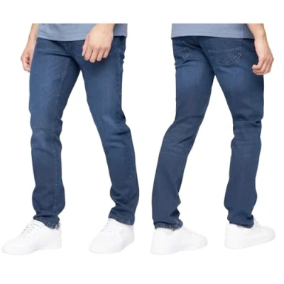 Image of Crosshatch Mens Slim Fit Stretch Jeans Denim Male Designer Trousers Pants by JEANBASE Dark Wash 36W X 34L