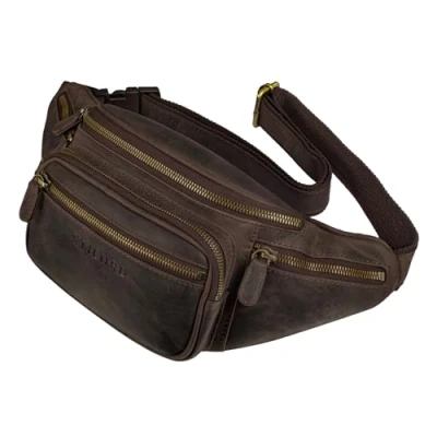 Image of STILORD &#039;Caspar&#039; Belt Bag Leather Large Vintage Bum for Men Women Hip Modern Pouch Jogging Festival Travel Genuine Leather, Colour:Dark Brown