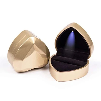 Image of Pcscevcr Velvet Ring Box with LED Light, Heart Shaped Engagement Jewelry Display Gift Box, for Proposal Wedding Case (Gold)