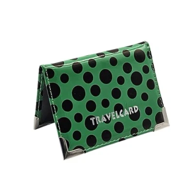 Image of AlezyB 1x Bus Pass Holder Dotted Green Travel Card, Credit Card and ID for Men Women Soft Leather, Cases &amp; Money Organisers