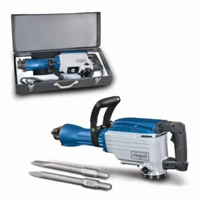 Image of Scheppach 5908201901 Demolition Chisel Hammer AB1600 + Pointed Flat Metal Case/D Grip Handle/Compact/Vibrations Arm 50 Joules/Impact Rate: 2000 RPM / 230 V 16 kg