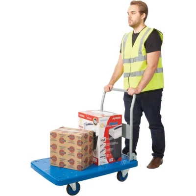 Image of Proplaz Blue Large Platform Trolley; Fixed/Swivel Castors; Blue/Grey