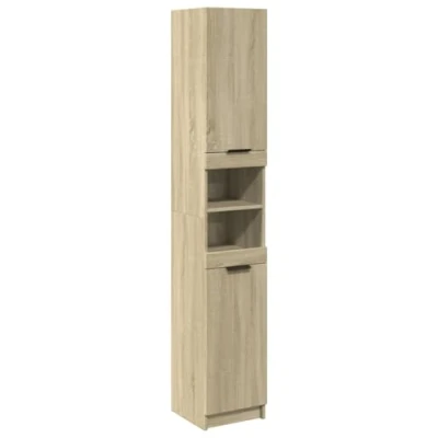 Image of vidaXL Bathroom Cabinet Storage Cupboard Sonoma Oak, Engineered Wood, 188.5cm H, 6 Compartments, Easy Clean, Left or Right Door Assembly Required, Modern Solution